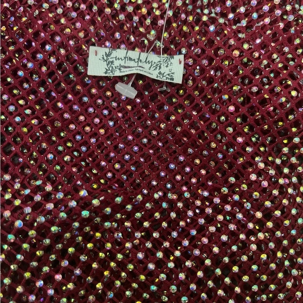 Free People intimately Filter Finish Ruby Red Long Sleeve Rhinestone Top